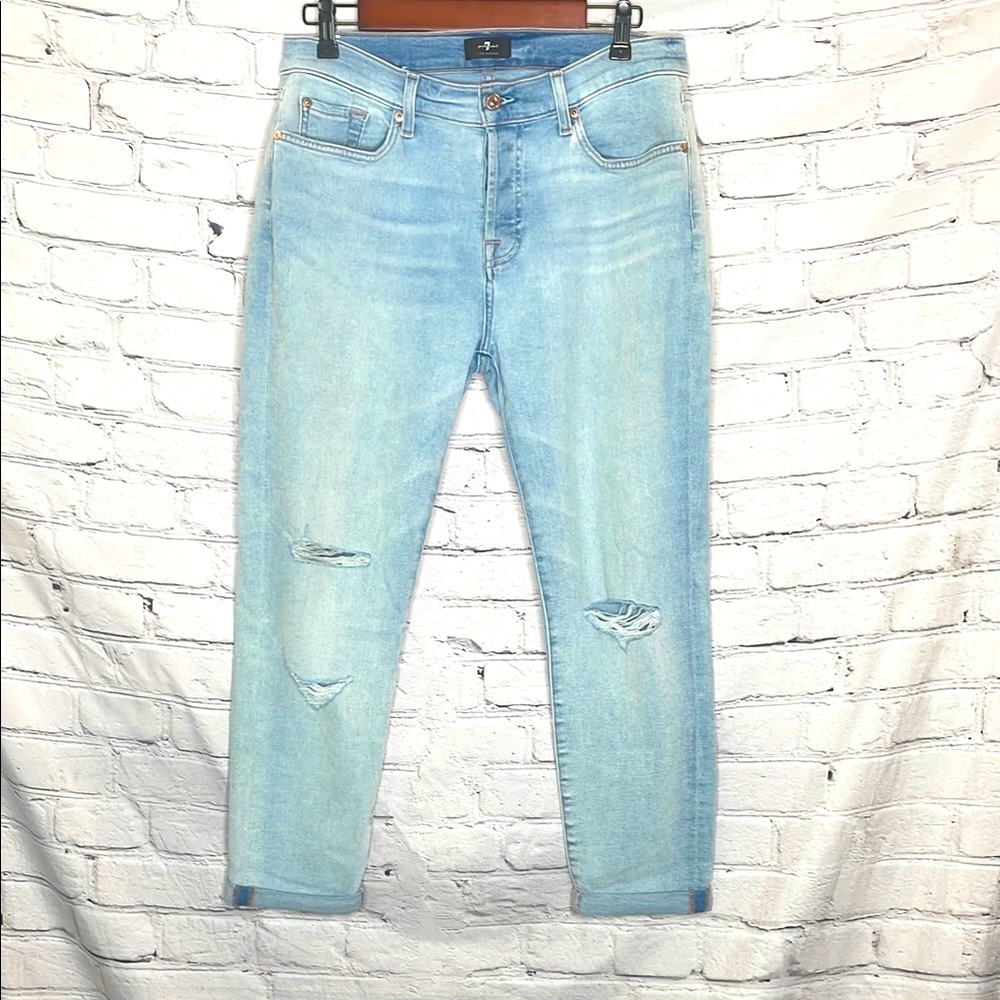 7 For All Mankind Josefina Distressed Button Fly Blue Jeans Size 30